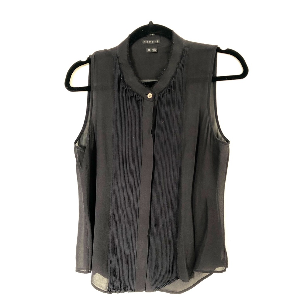 Theory 100% Silk Black Tank Top Sheer